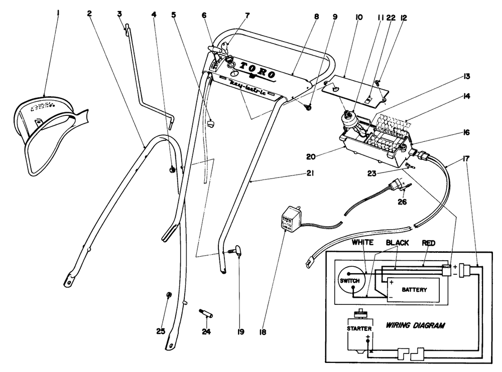 Handle Assembly Diagram and Parts List for 18216 0000001 - 0999999 Toro Lawn Mower