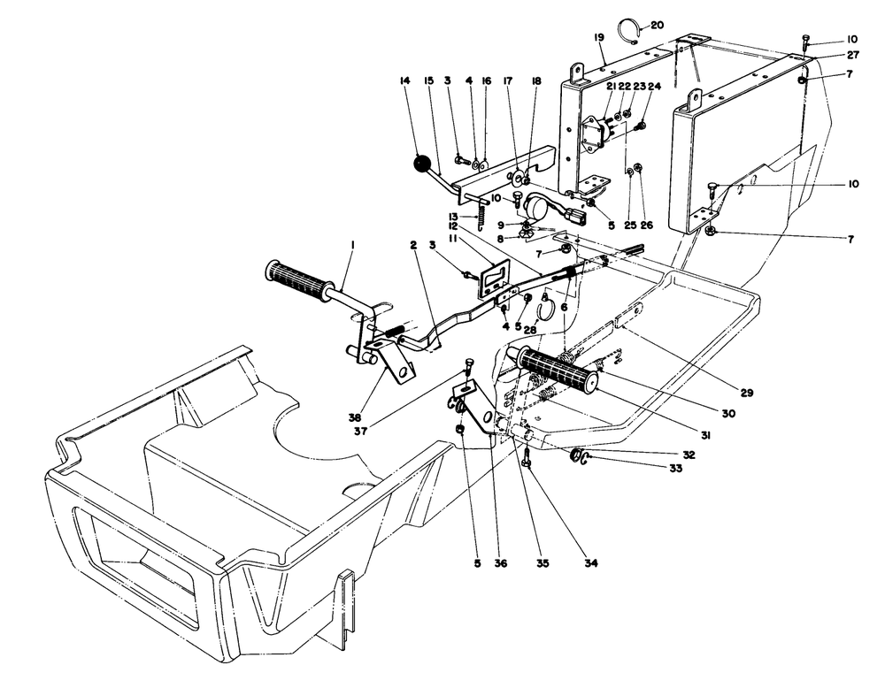 Brake & Clutch Pedal Assembly Diagram and Parts List for 57365 7000001 - 7999999 Toro Lawn Tractor