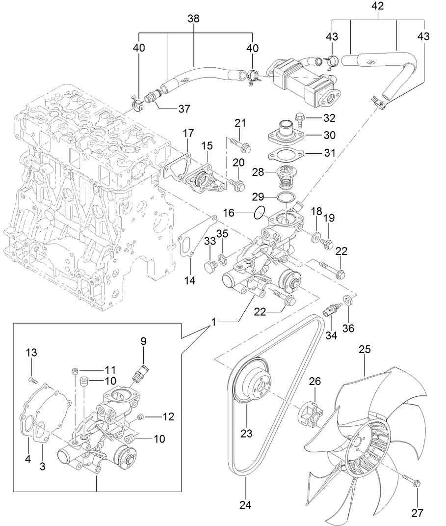 Cooling System Assembly Diagram and Parts List for 22370 400000000 - 410399999 Toro Lawn Tractor Accessories
