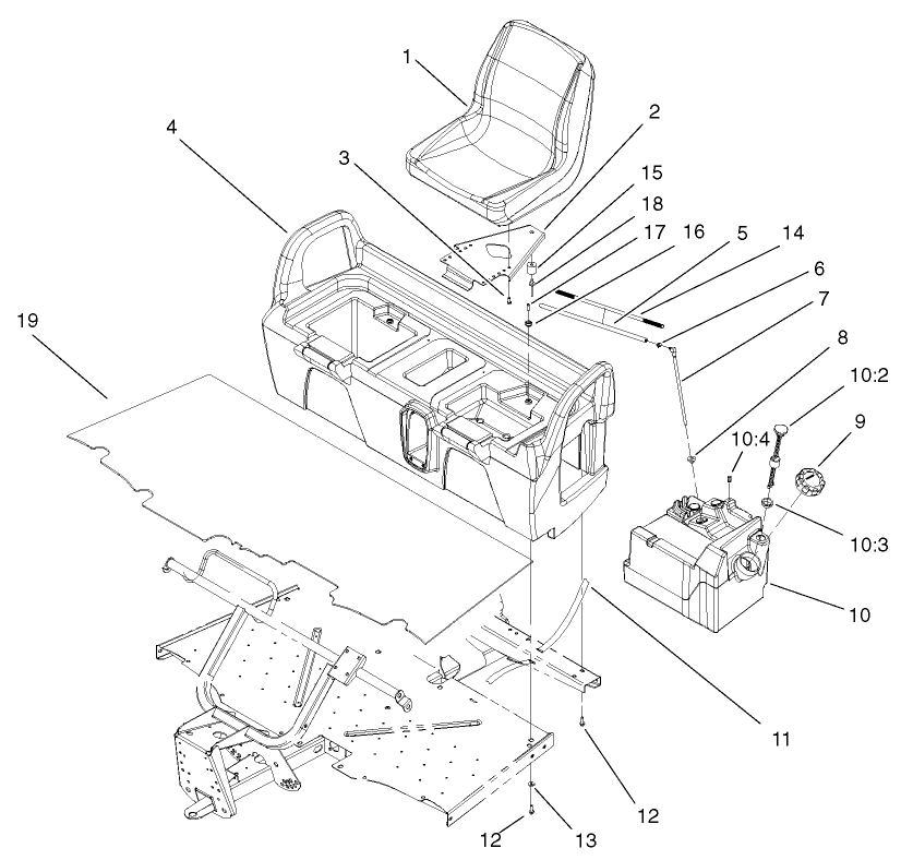 Seatbase Assembly Diagram and Parts List for 12003 220000001 - 220999999 Toro Lawn Tractor