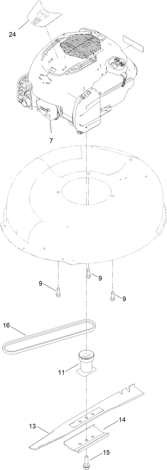 Engine And Blade Assembly Diagram and Parts List for 21750 411878694 - 999999999 Toro Lawn Mower