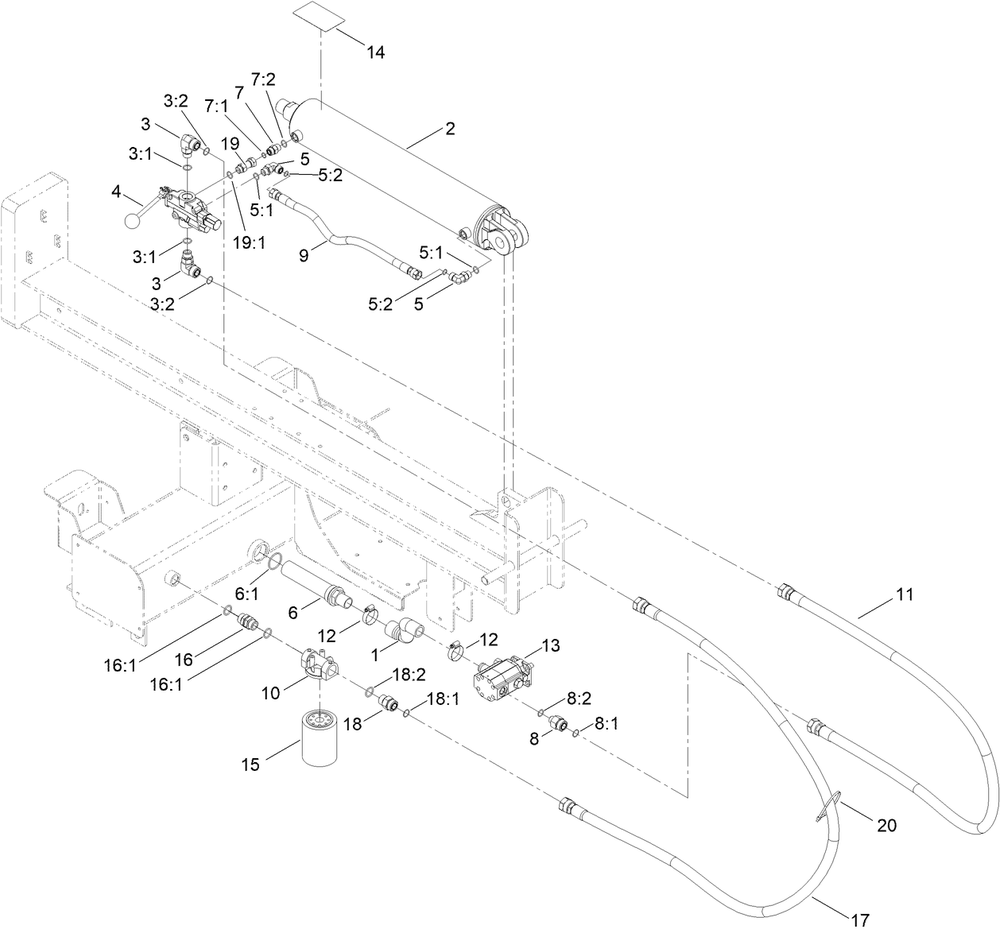 Hydraulic Assembly Diagram and Parts List for 22618HD 407800000 - 410999999 Toro Log Splitter