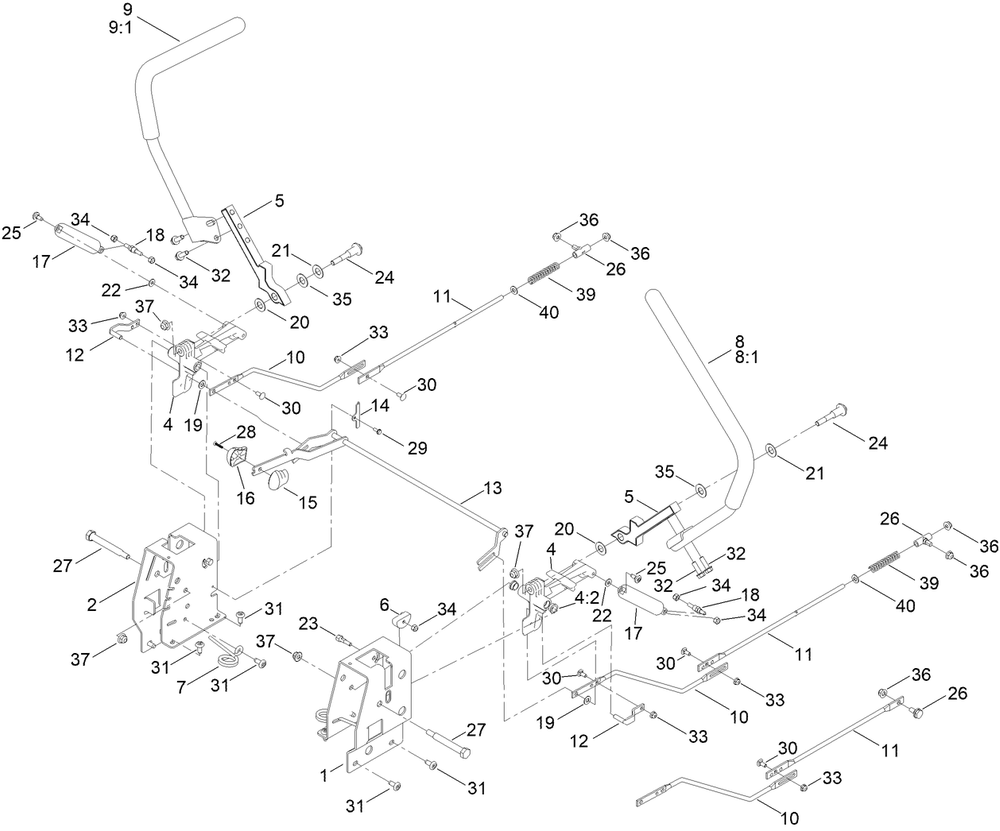 Motion Control Assembly Diagram and Parts List for 74694 411000000 - 411799999 Toro Lawn Tractor