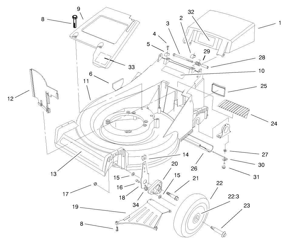 Housing Assembly Diagram and Parts List for 20490 8900001 - 8999999 Toro Lawn Mower