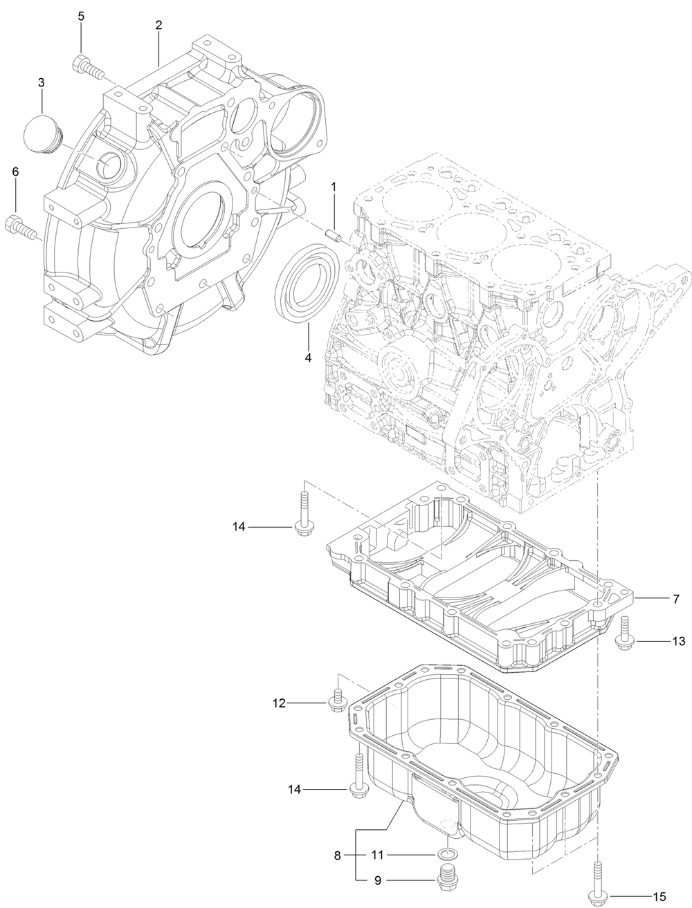 Flywheel Housing And Oil Sump Assembly Diagram and Parts List for 22352 412900000 - 999999999 Toro Lawn Tractor Accessories