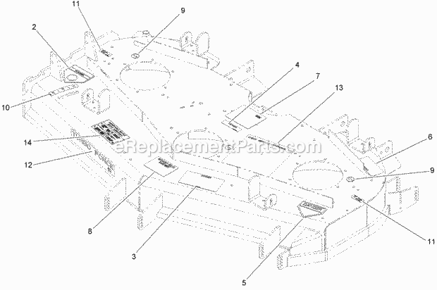 Deck Decal Assembly No. 107-1623 Diagram and Parts List for 74282 280000001-280999999 Toro Lawn Mower