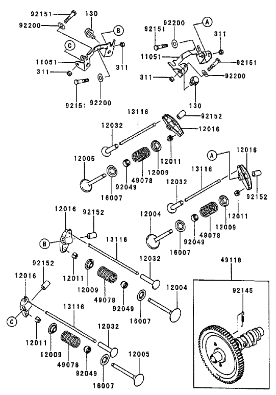 Valve/Camshaft Diagram and Parts List for 74213 (210000001-210999999)(2001) Toro Lawn Mower