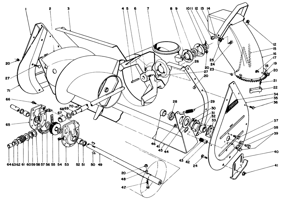 Auger Assembly Diagram and Parts List for 59160 4000001 - 4999999 Toro Snow Blower