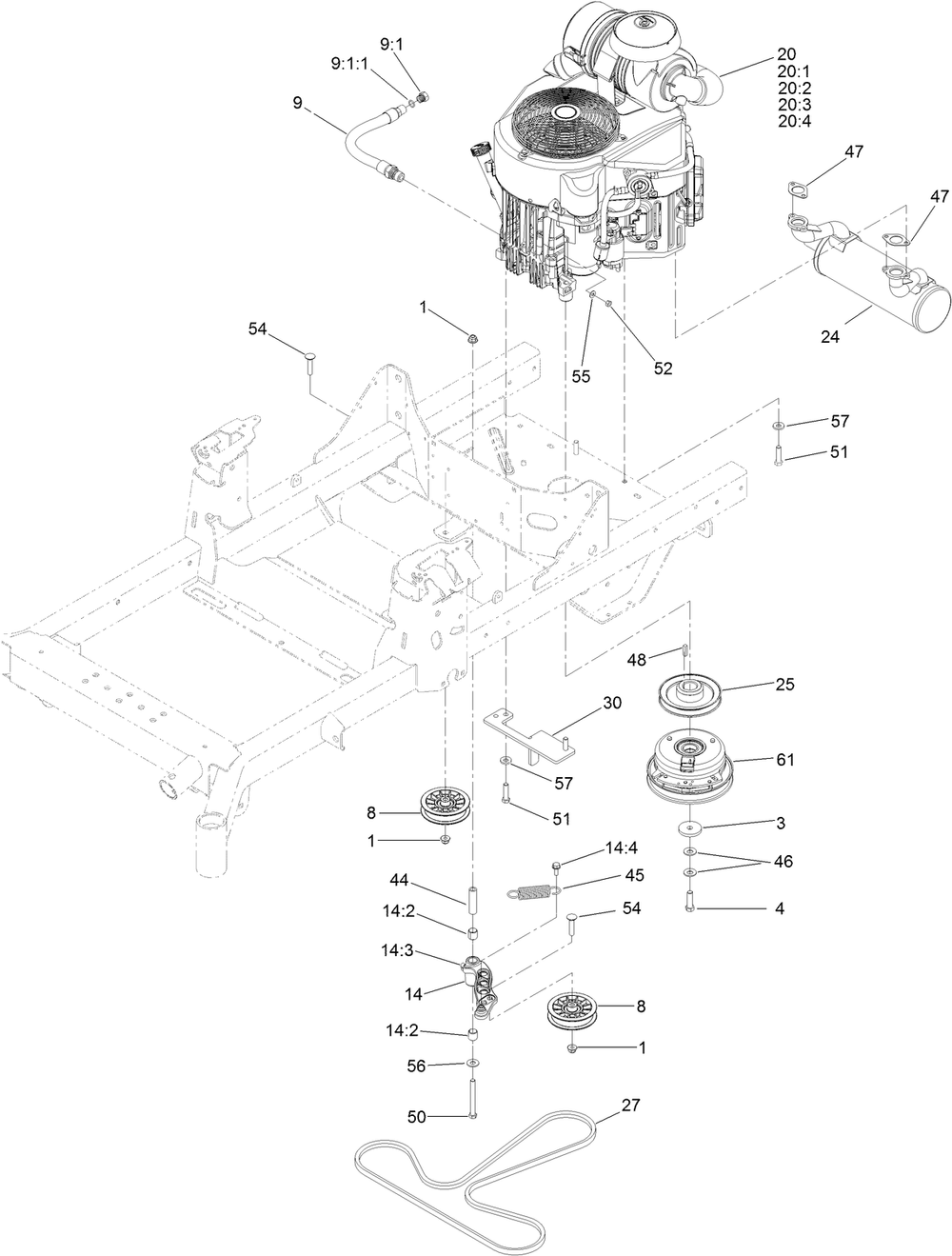 Engine Assembly Diagram and Parts List for 74472 400000000-402099999 Toro Lawn Tractor