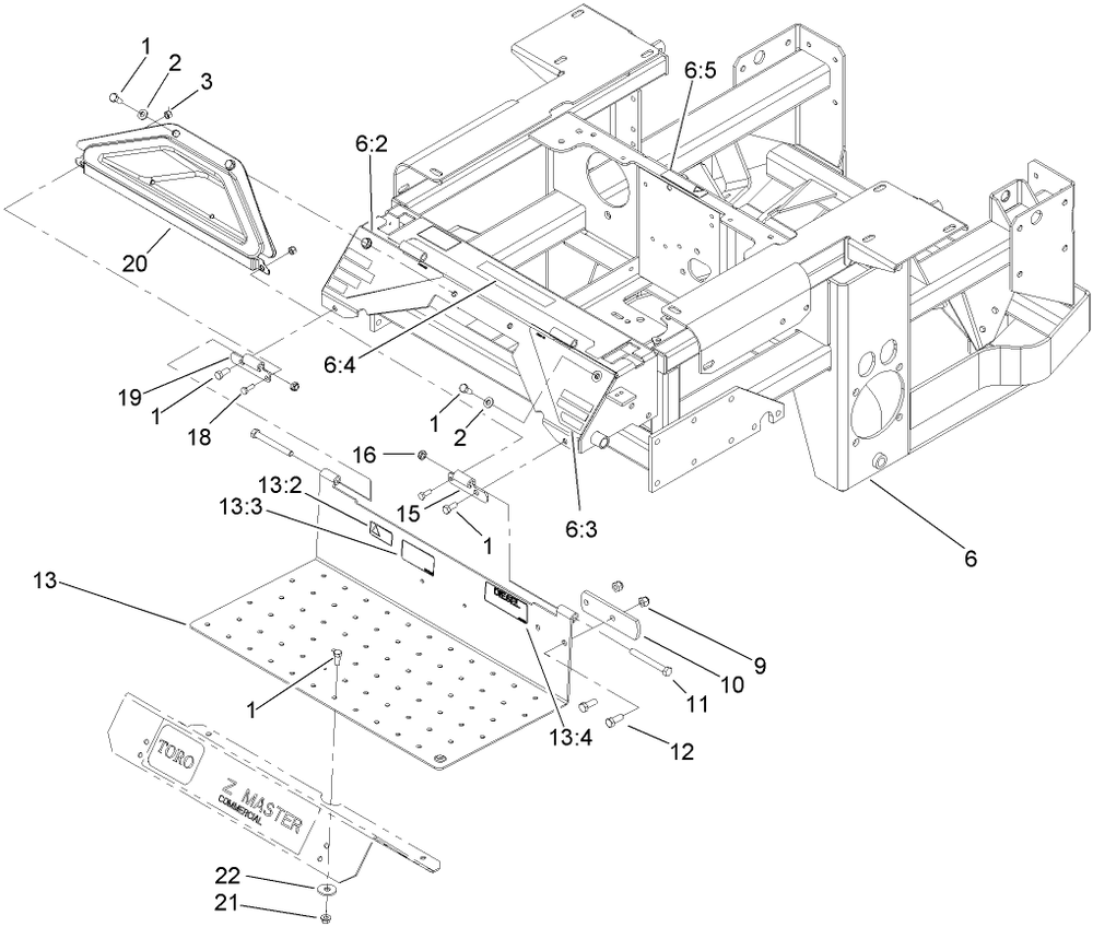 Engine, Frame And Floor Pan Assembly Diagram and Parts List for 74281TE (270000001-270000300)(2007) Toro Lawn Tractor