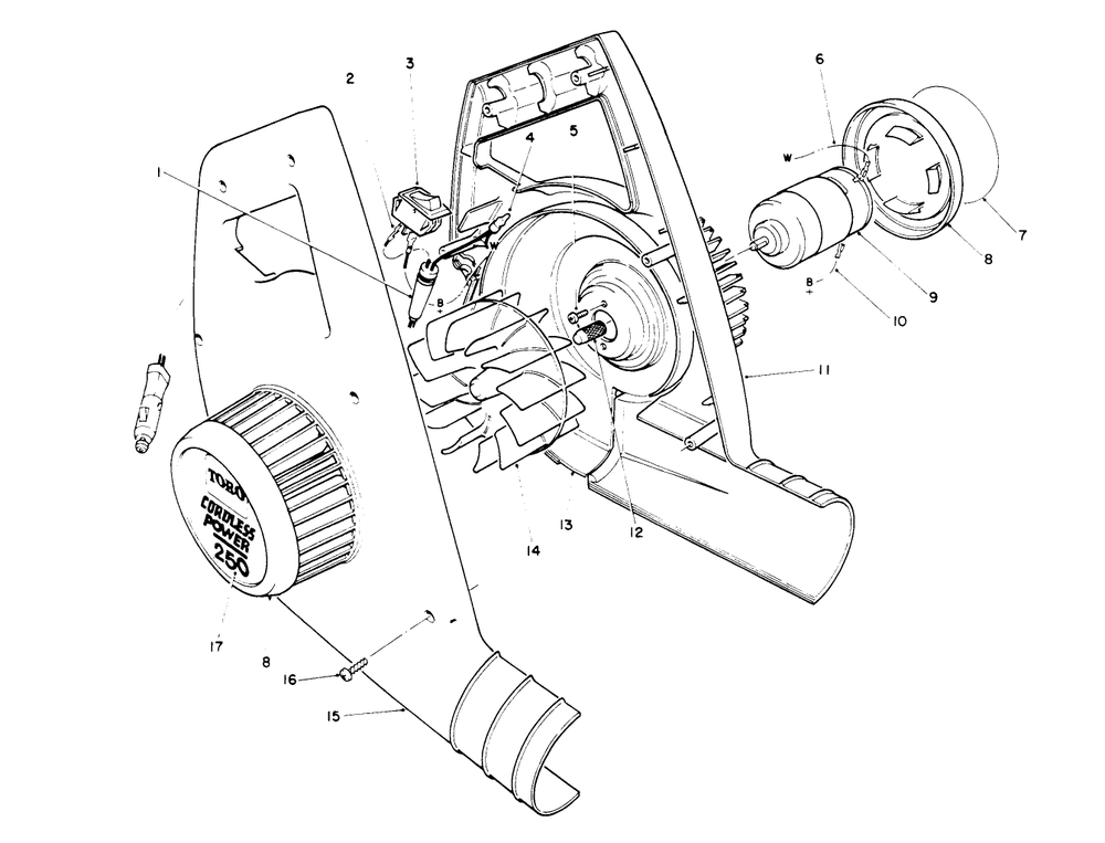 Blower Housing & Motor Assembly Diagram and Parts List for 51740 2000001 - 2999999 Toro Leaf Blower / Vacuum