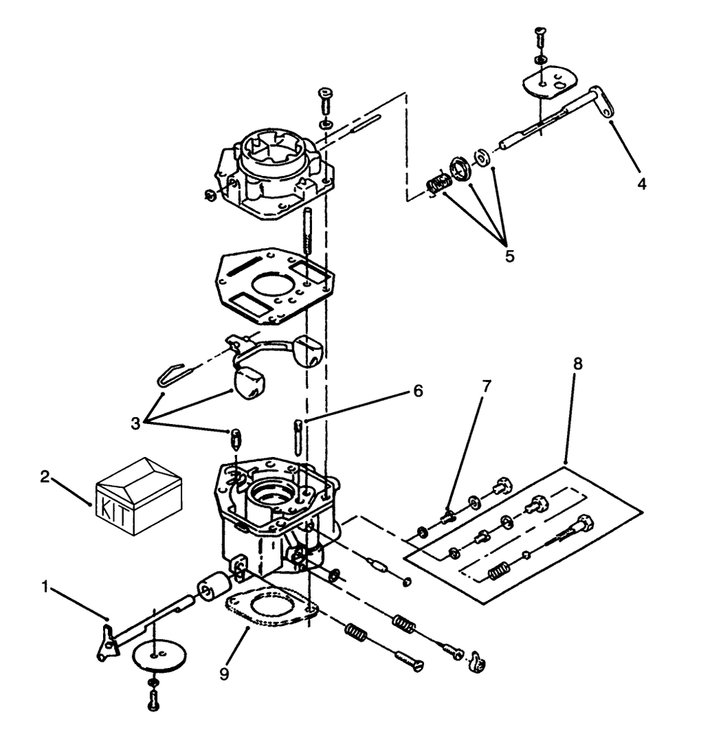 Carburetor Assembly Diagram and Parts List for 73501 59000001 - 59000411 Toro Lawn Tractor