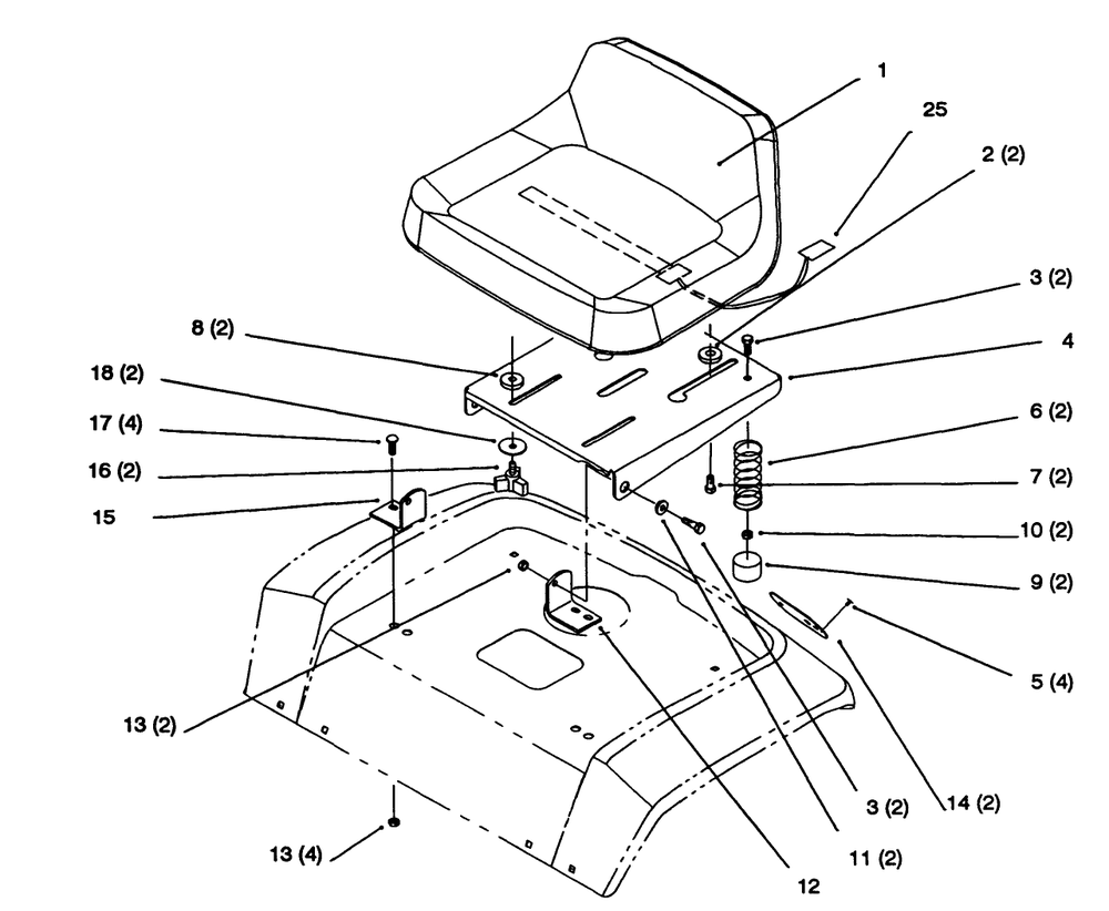 Seat Diagram and Parts List for 72063 4900001 - 4999999 Toro Lawn Tractor