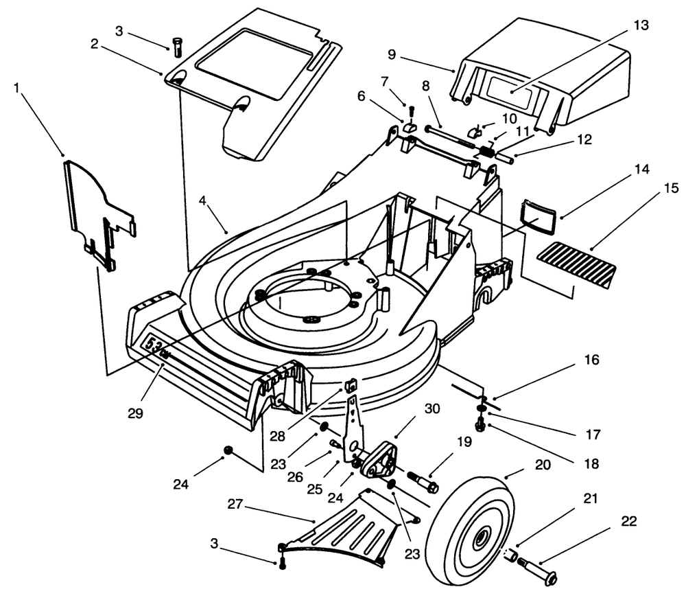 Housing Assembly Diagram and Parts List for 26636B 6900001 - 6999999 Toro Lawn Mower
