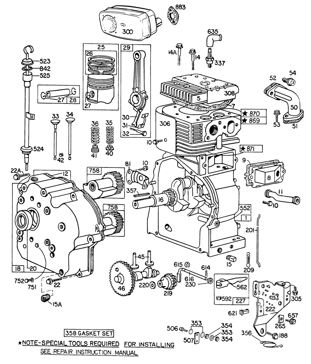 Engine Model No. 252416 Type No. 0190-01(11 H.P. Snowthrower Modbriggs & Stratton Diagram and Parts List for 38160 0000001 - 0999999 Toro Snow Blower