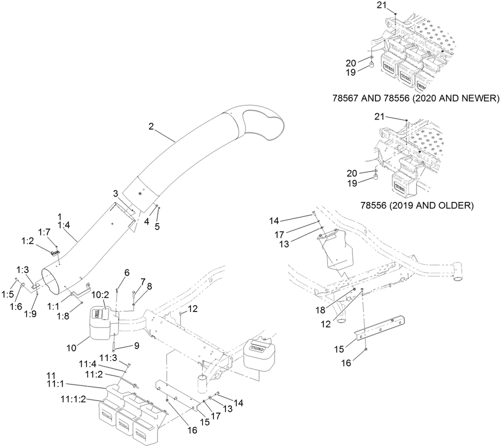 Tube And Weight Assembly Diagram and Parts List for 78556 411400000 - 999999999 Toro Lawn Tractor