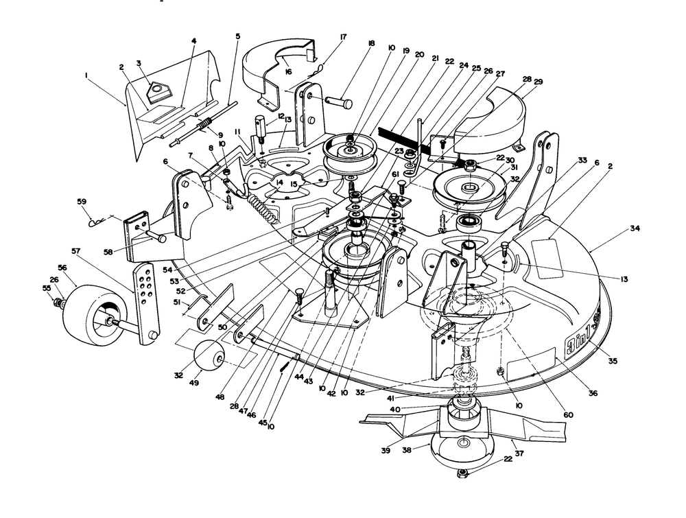 38" Cutting Deck Assembly Diagram and Parts List for 55650 9000001 - 9999999 Toro Lawn Mower