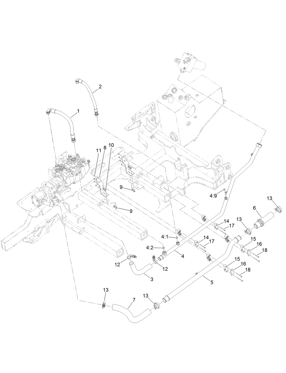 Suction Pump And Case Drain  Hydraulic Hose Assembly Diagram and Parts List for 23803 400000000 - 999999999 Toro Lawn Tractor Accessories