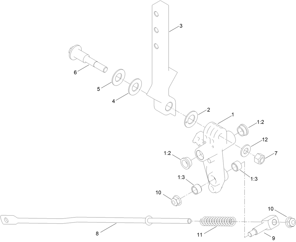 Left And Right Motion Control Arm Assembly Diagram and Parts List for 77248 411435988 - 999999999 Toro Lawn Tractor