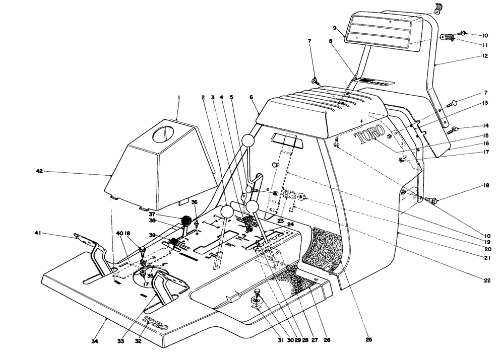 Body And Seat Assembly Diagram and Parts List for 56027 4000001 - 4999999 Toro Lawn Tractor