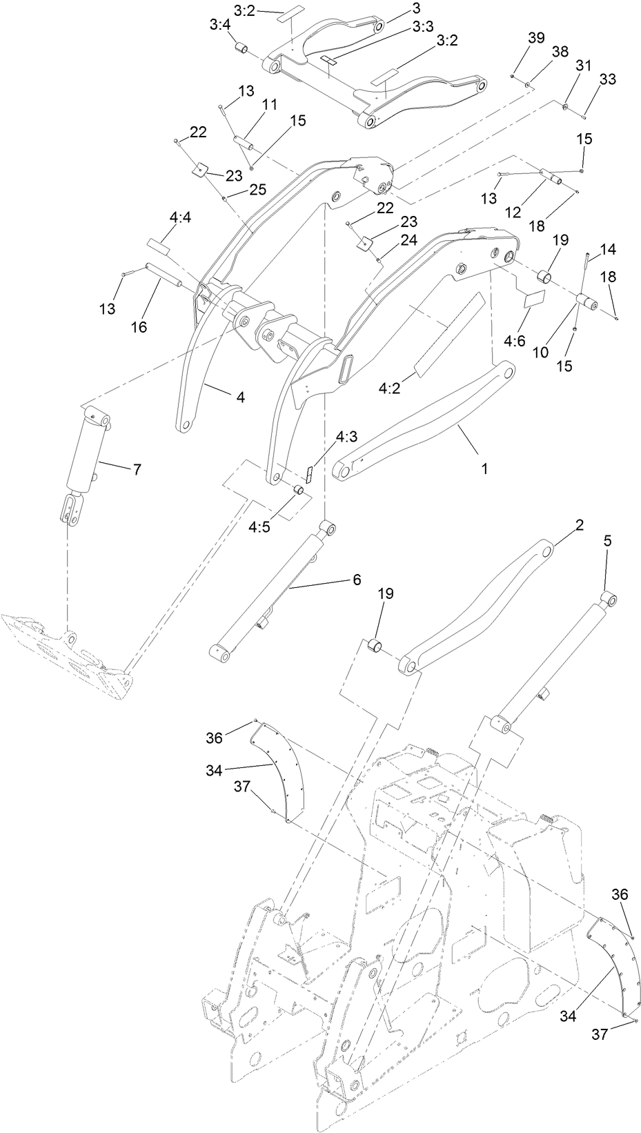 Loader Arm Assembly Diagram and Parts List for 22327HD 400414000 - 401899999 Toro Lawn Tractor Accessories