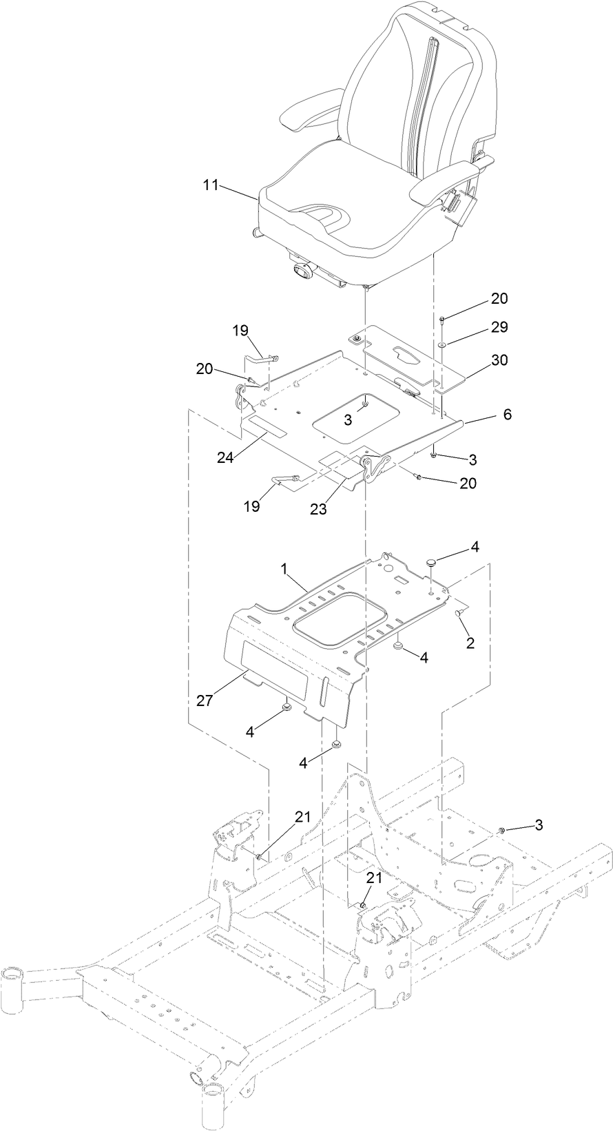 Seat Mount Assembly Diagram and Parts List for 78472 404315000-999999999 Toro Lawn Tractor