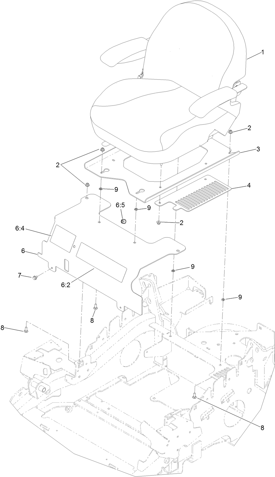 Seat Mounting Assembly Diagram and Parts List for 74142TE (316000001-316999999)(2016) Toro Lawn Mower