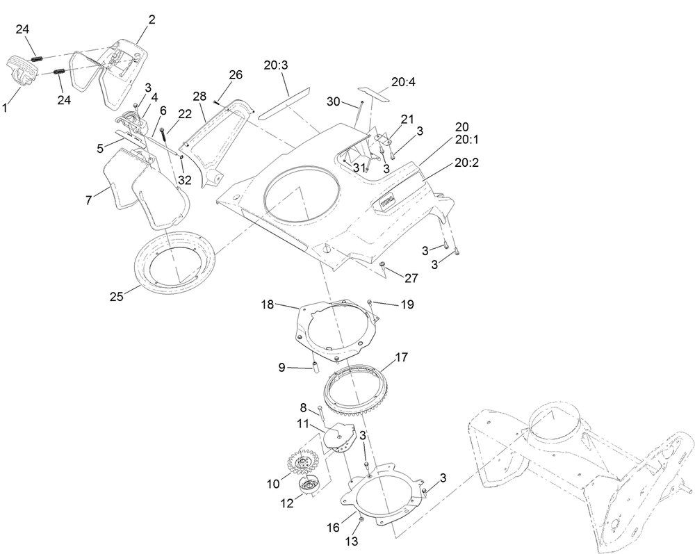 Shroud And Chute Assembly Diagram and Parts List for 38756 409200000 - 411799999 Toro Snow Blower