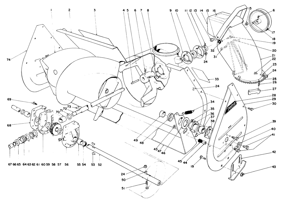 Auger Assembly Diagram and Parts List for 38150 6000001 - 6999999 Toro Snow Blower
