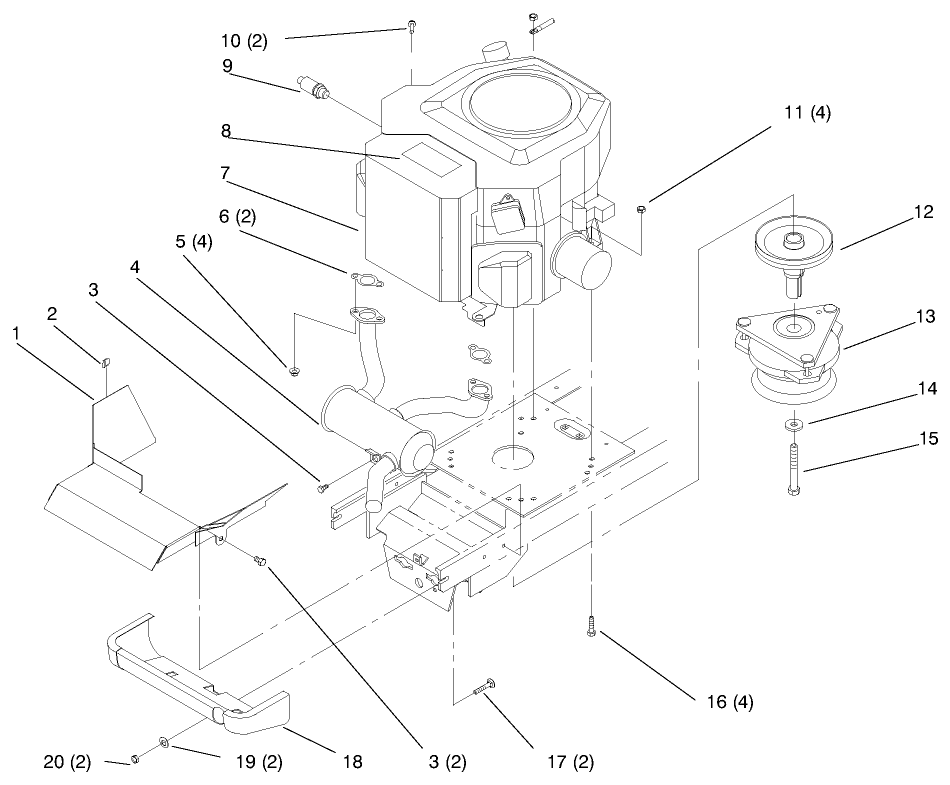 Twin Cylinder Engine, Muffler, And P.T.O Diagram and Parts List for 72110 7900001 - 7999999 Toro Lawn Tractor