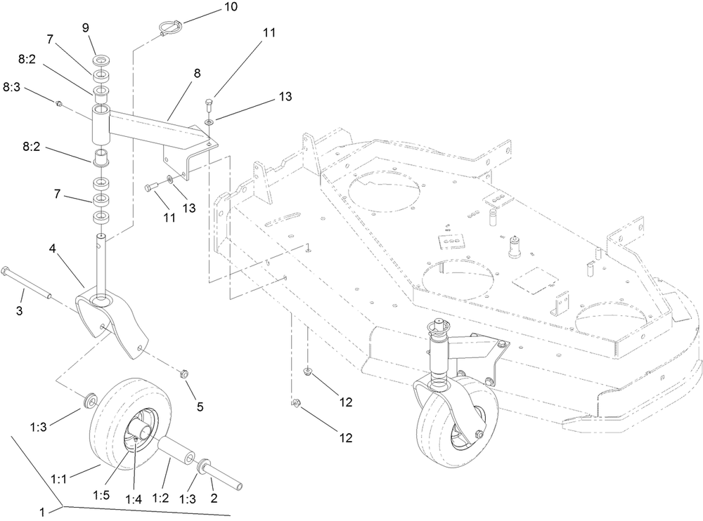 Caster Assembly Diagram and Parts List for 39638 405700000-410299999 Toro Lawn Mower