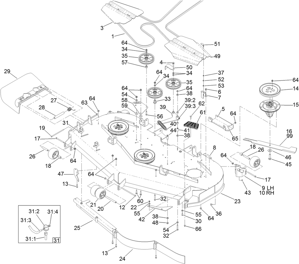 Deck Assembly Diagram and Parts List for 74274 403319661-999999999 Toro Lawn Mower