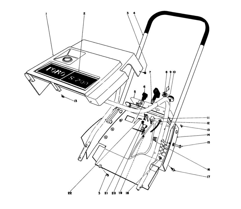 Shroud & Handle Assembly Diagram and Parts List for 38232 1000001 - 1999999 Toro Snow Blower
