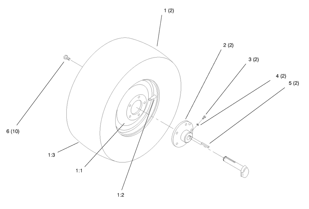 Rear Wheel Diagram and Parts List for 72045 8900001 - 8900399 Toro Lawn Tractor