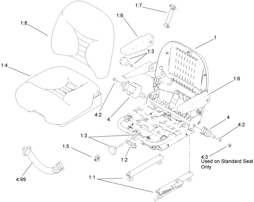 Deluxe Seat Assembly Diagram and Parts List for 74268 (270000301-270999999)(2007) Toro Lawn Mower