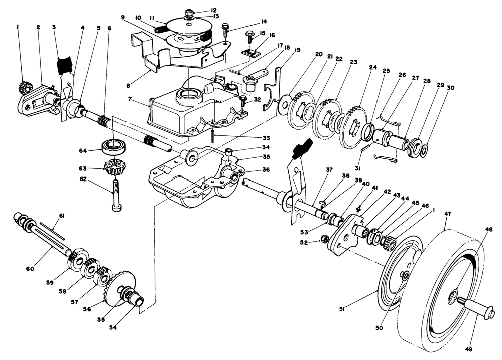 Gear Case Assembly Diagram and Parts List for 20718C 5000001 - 5999999 Toro Lawn Mower