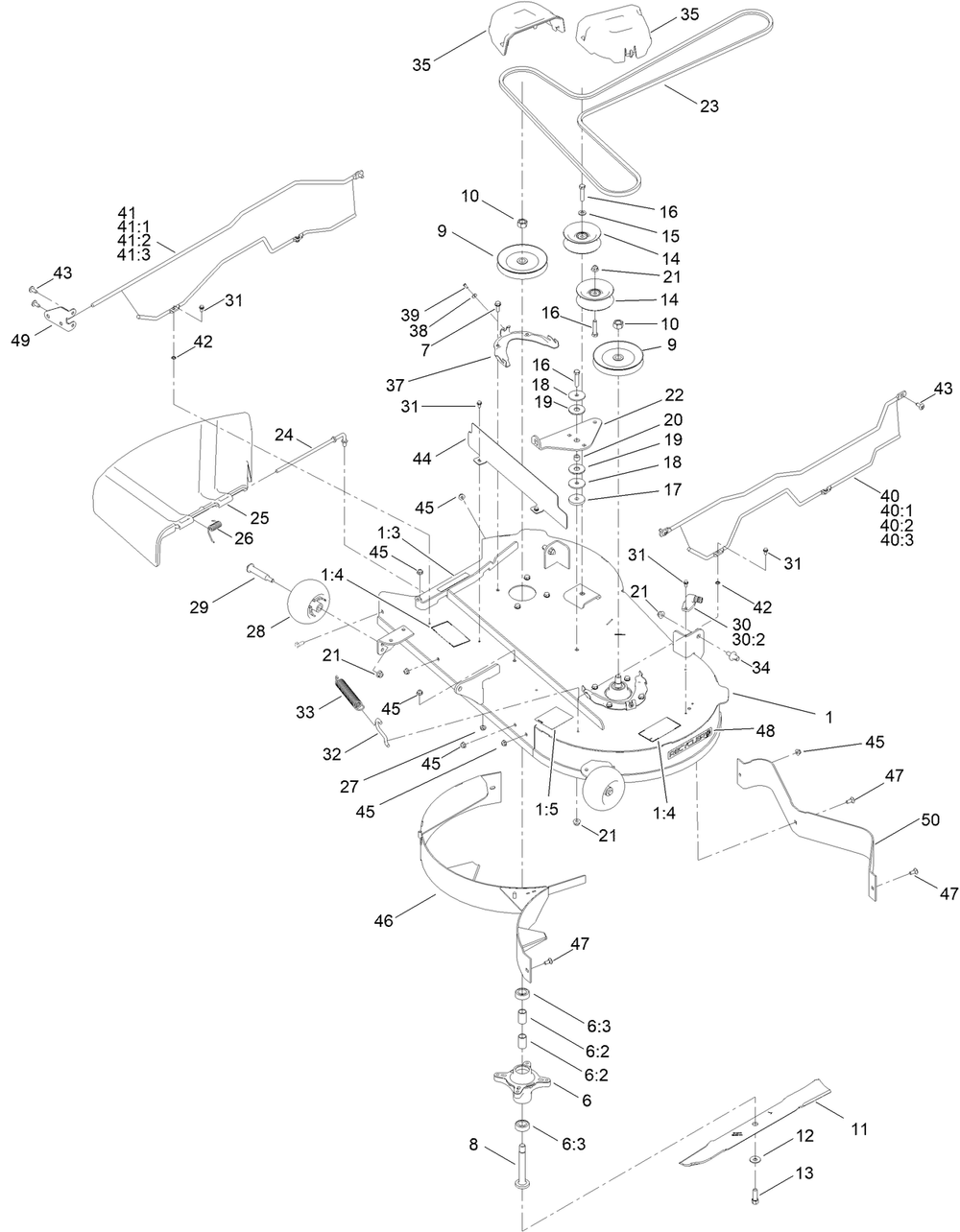 42in Deck And Decal Assembly Diagram and Parts List for 74690 411000000 - 411699999 Toro Lawn Tractor