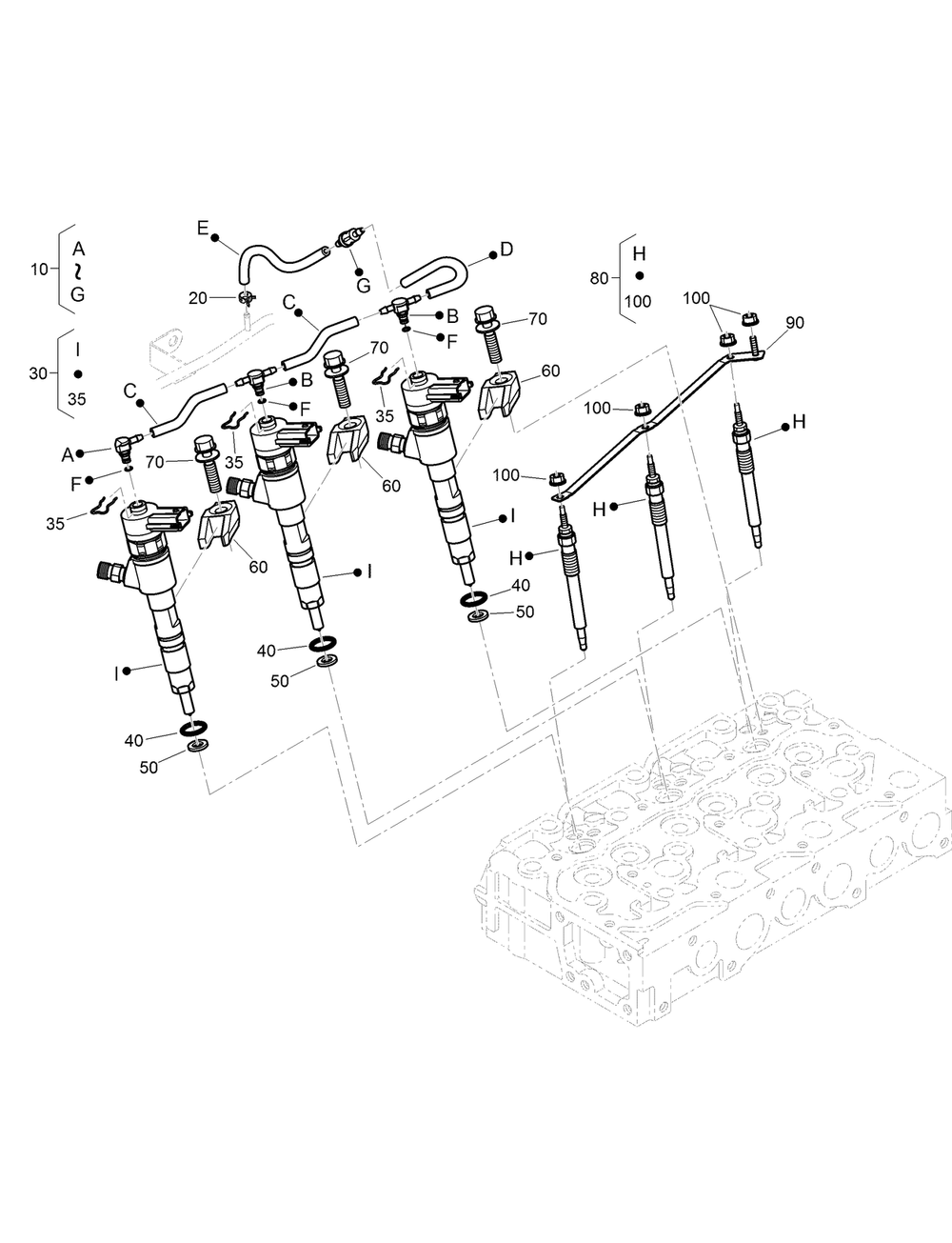 Injector And Glow Plug Assembly Diagram and Parts List for 22530 414400000 - 999999999 Toro Lawn Tractor Accessories