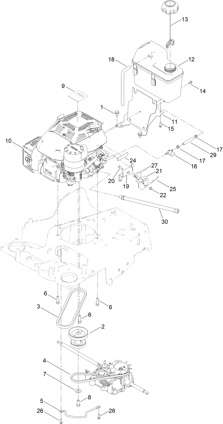 Engine And Fuel Tank Assembly Diagram and Parts List for 22235 400000000-999999999 Toro Lawn Mower