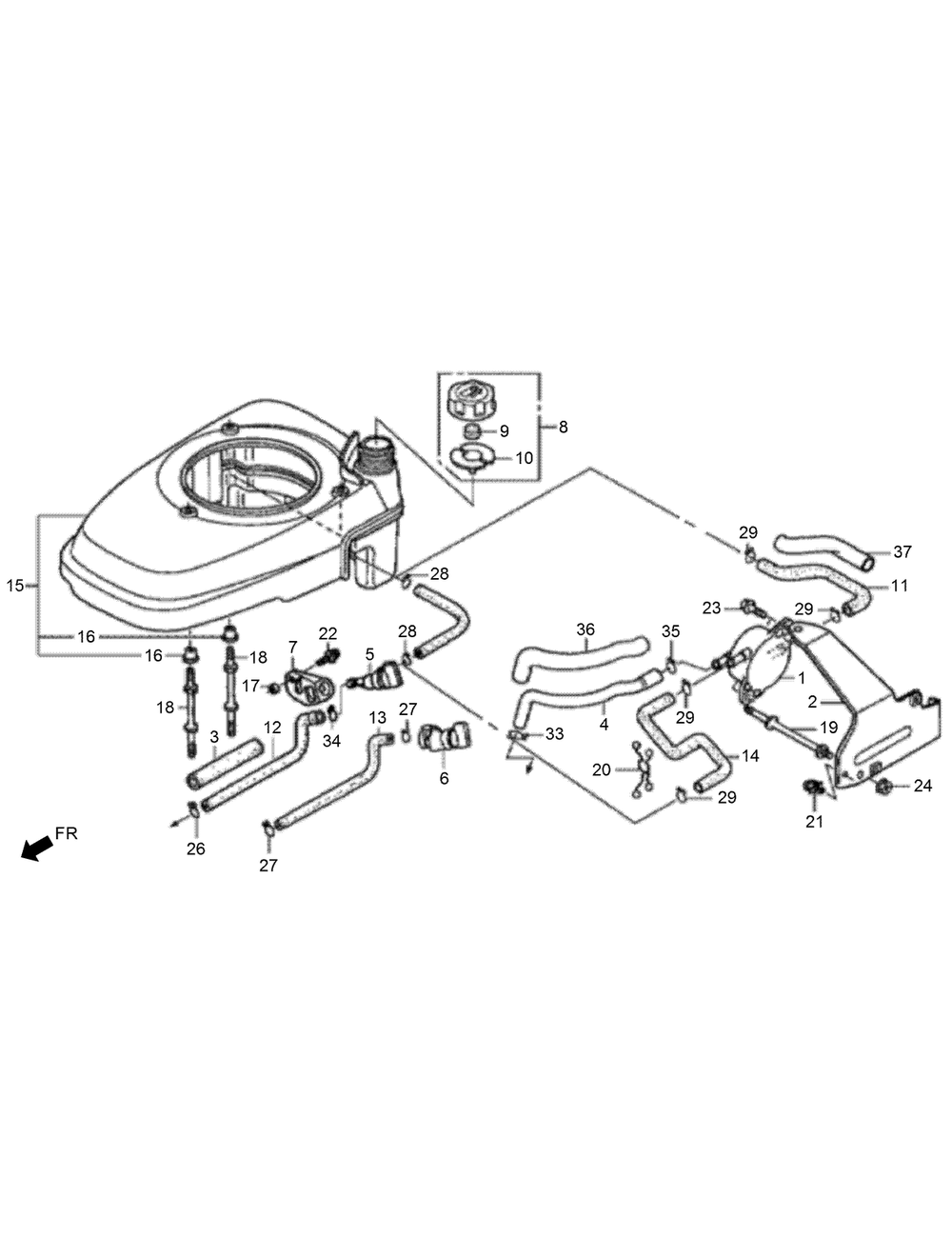 Fuel Tank And Fuel Pump Assembly Diagram and Parts List for 2602 312000001 - 312999999 Toro Lawn Tractor Accessories