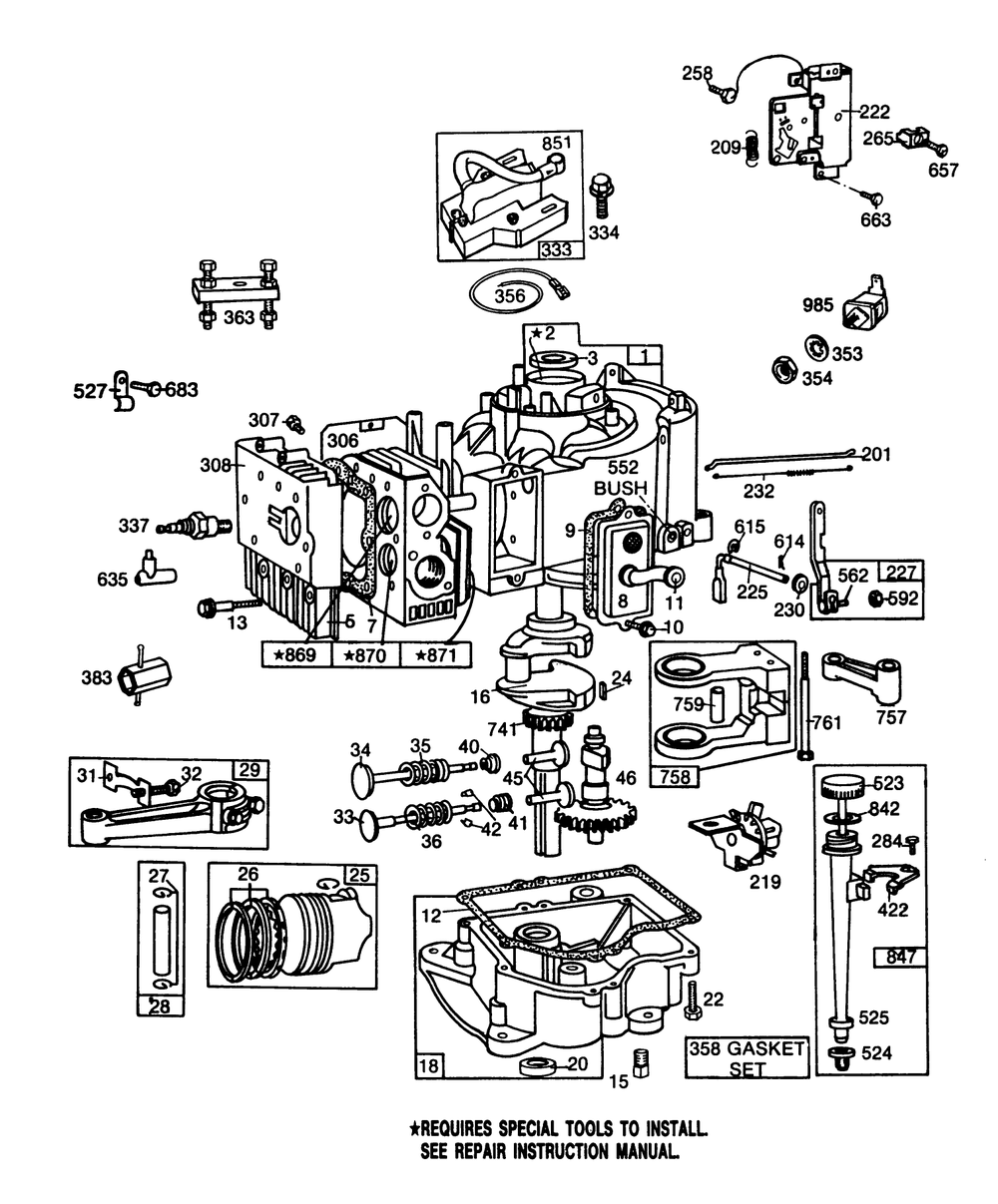 Engine 11 H.P. Briggs & Stratton Model No. 253707-0195-01 Diagram and Parts List for 56170 6000001 - 6999999 Toro Lawn Tractor Accessories