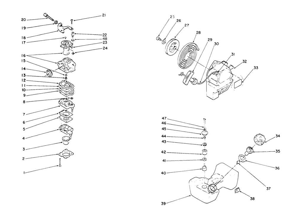 Engine Assembly (Continued) Diagram and Parts List for 51665 1000001 - 1999999 Toro Trimmer
