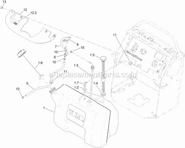 Fuel Tank Assembly Diagram and Parts List for 79574 315000001-315999999 Toro Lawn Mower