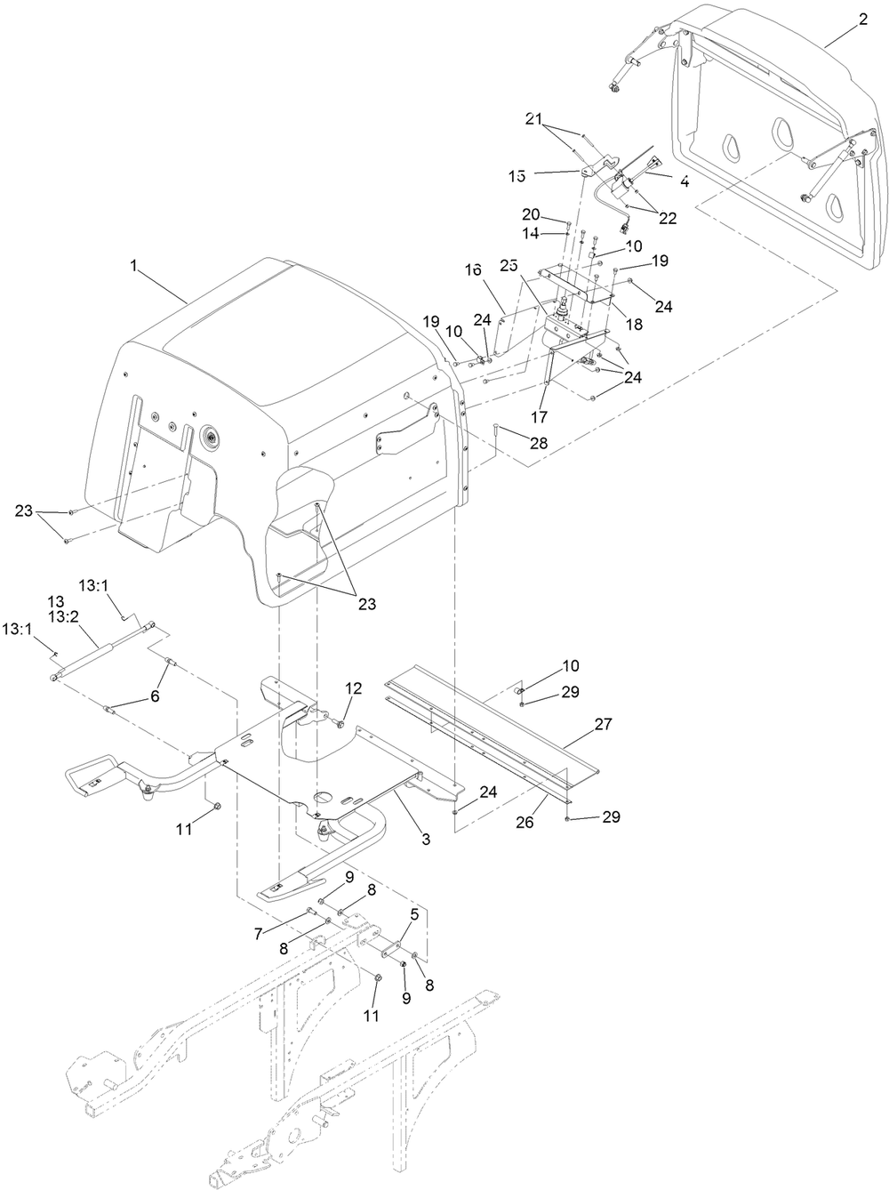 Hopper Assembly 1 Diagram and Parts List for 74311TE (316000001-316999999)(2016) Toro Lawn Tractor