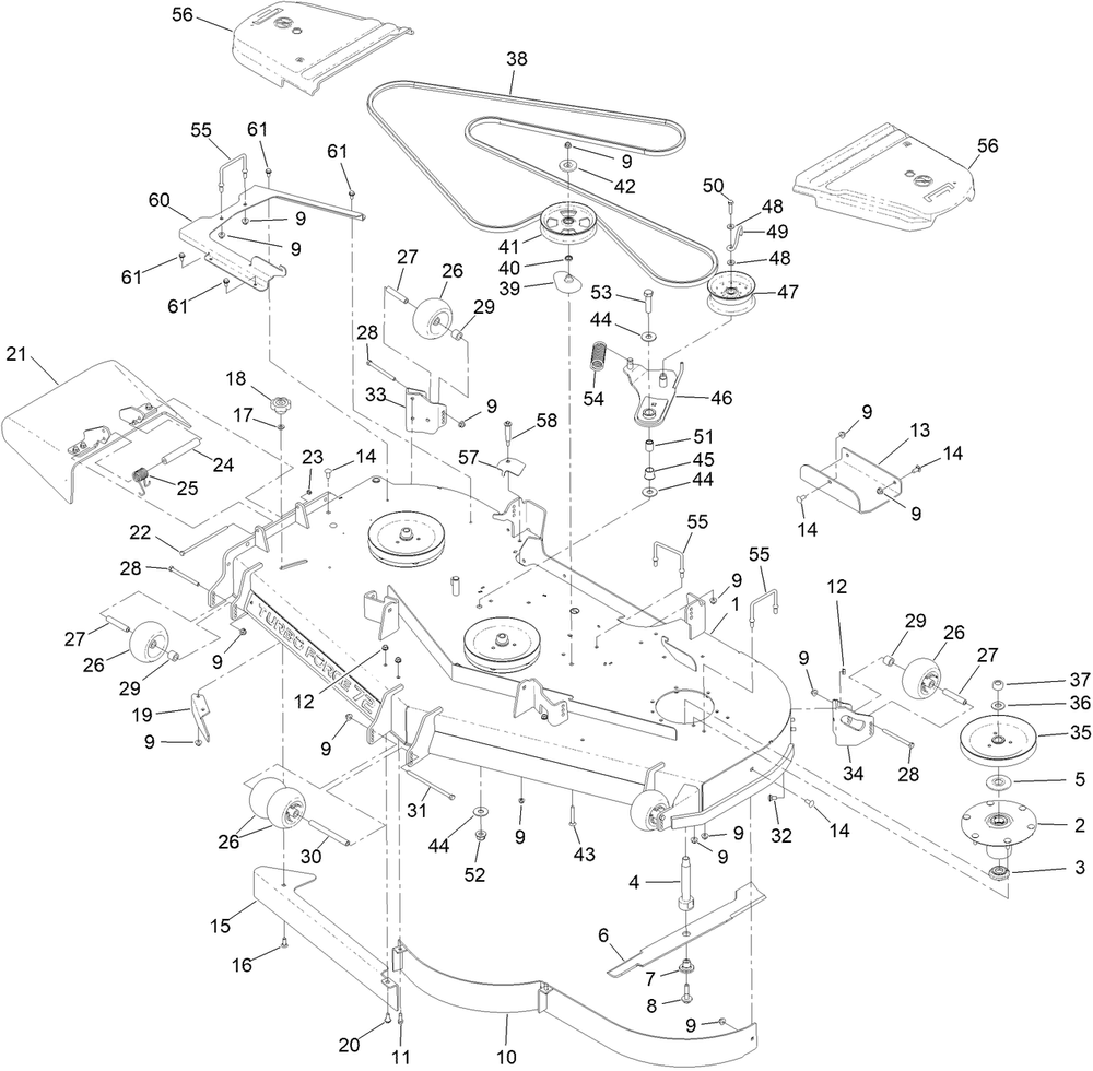 72 Inch Deck Assembly Diagram and Parts List for 72517 400000000 - 414499999 Toro Lawn Mower