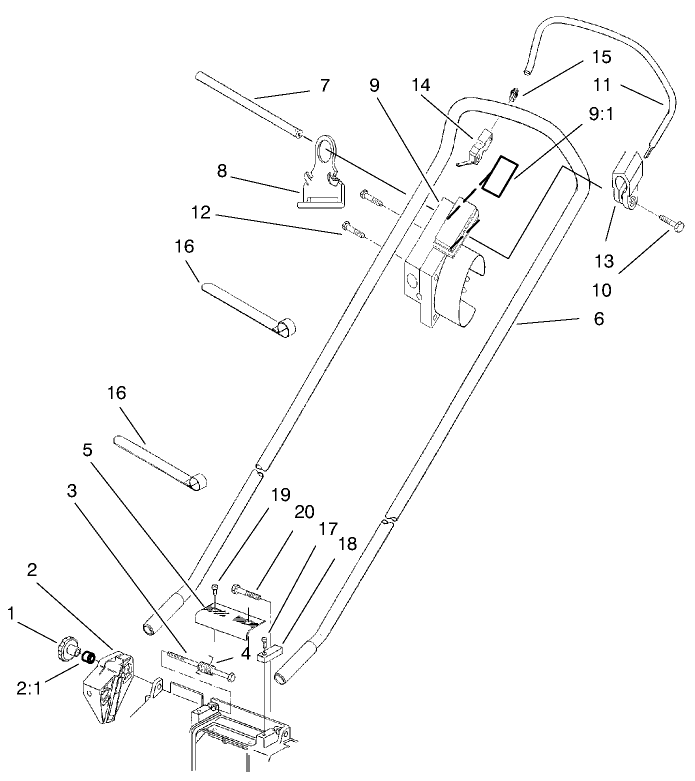 Handle Assembly Diagram and Parts List for 70060 79000001 - 79999999 Toro Lawn Tractor