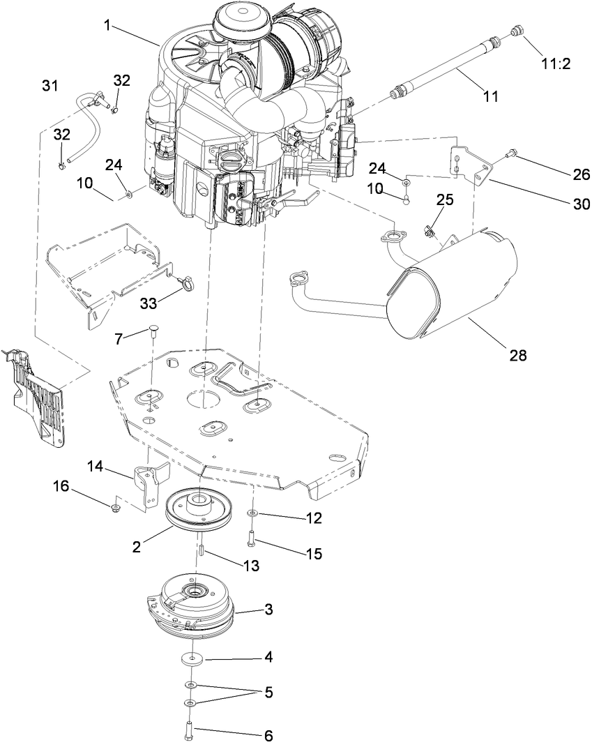 Engine, Clutch And Muffler Assembly Diagram and Parts List for 74925TE (310000001-310999999)(2010) Toro Lawn Mower