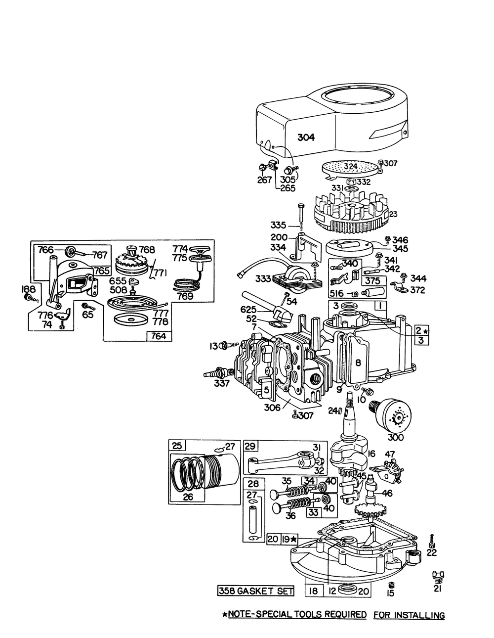Engine Briggs & Stratton Model 92908-1735-01 For 21" Hand Propelled Model 16155 Diagram and Parts List for 16155 7000001 - 7999999 Toro Lawn Mower