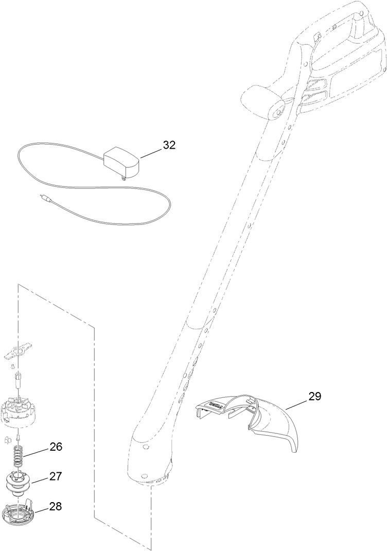 Cordless Trimmer Assembly Diagram and Parts List for 51467 322000001-322999999 Toro Trimmer