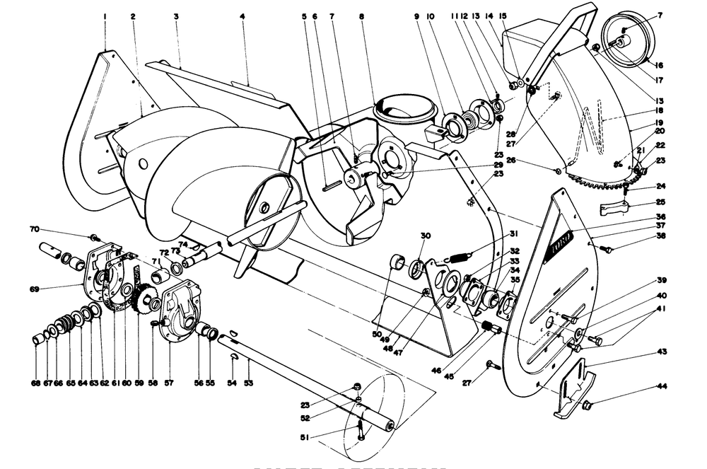 Auger Assembly Diagram and Parts List for 38160 9000001 - 9999999 Toro Snow Blower